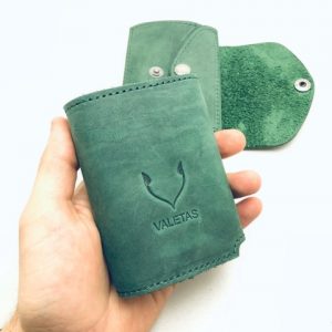 natūralios odos žalia valetas piniginė kortelių dėklas rankoje