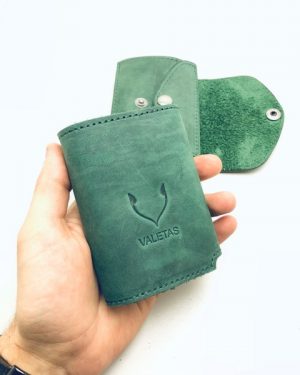 natūralios odos žalia valetas piniginė kortelių dėklas rankoje